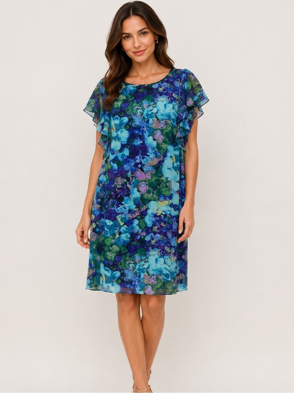 Donna Morgan Silk Floral Mini Dress Blue Purple Flirty Size 8